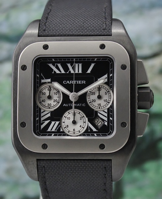 (image for) Like New Cartier Santos 100 XL Black Carbon & Titanium Chronograph Watch / 3104